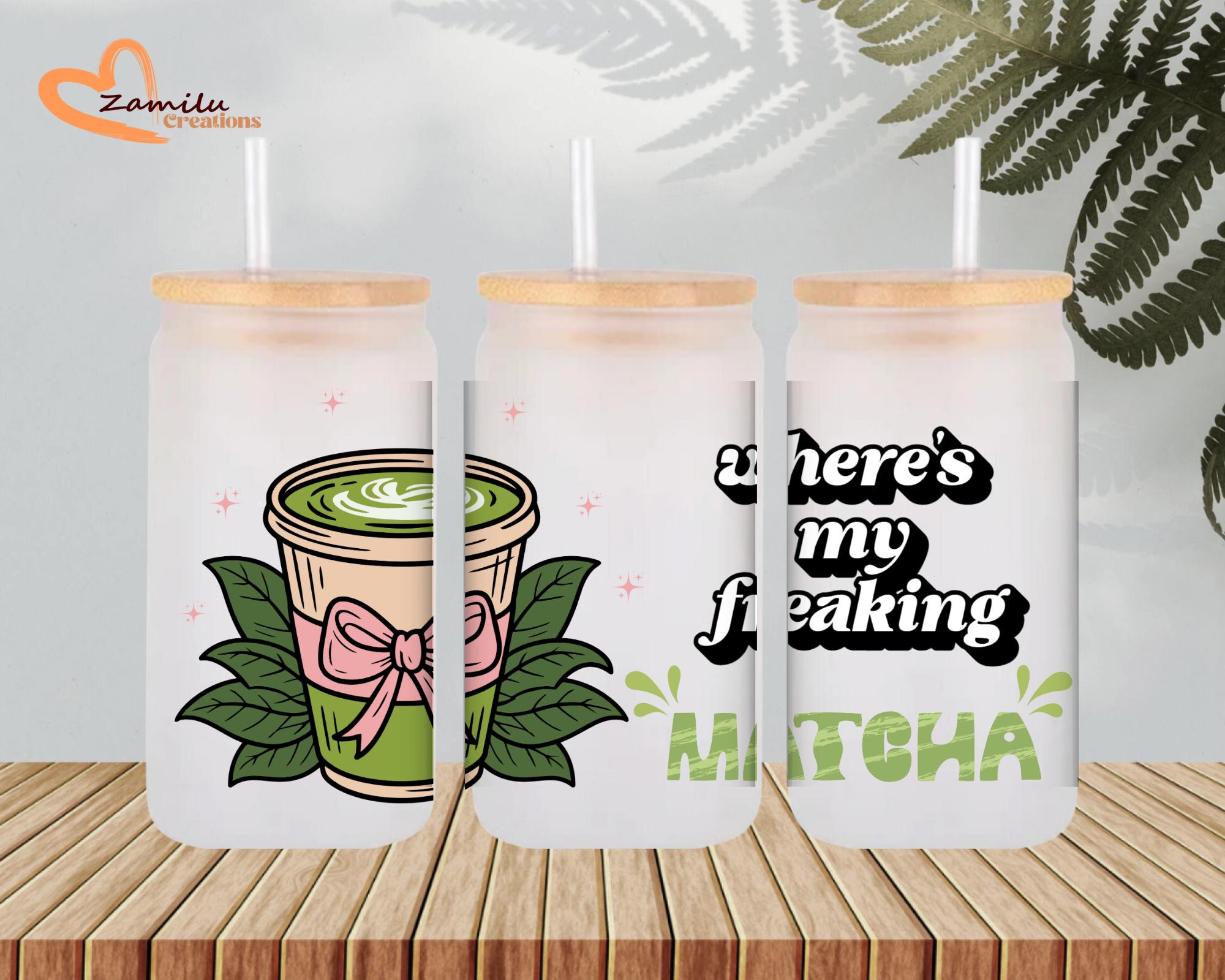 matcha lovers, Personalized 16 oz Frosted Glass Tumbler with Lid & Straw