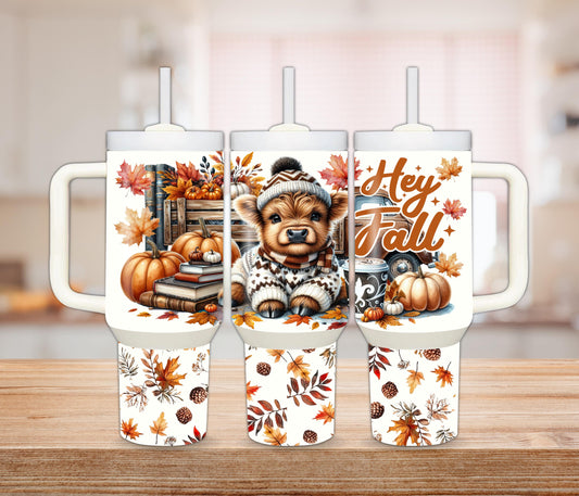 Personalized Autumn Pumpkin Cow Tumbler – Fall Gift with Name, Cow Lover Cup, Thanksgiving Drinkware