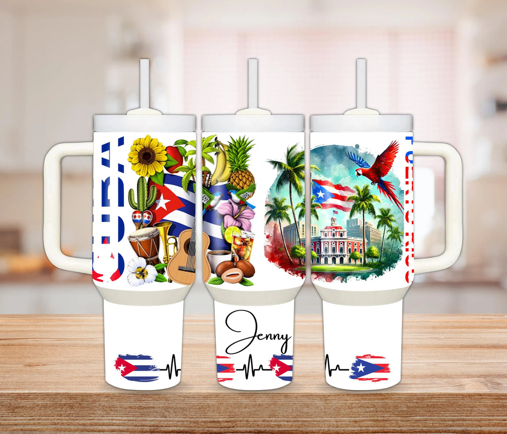 Cuba & Puerto Rico Heritage Tumbler – 30 oz or 40 oz Stainless Steel Cup | Personalized Cuban Boricua Pride Mug 🇨🇺🇵🇷