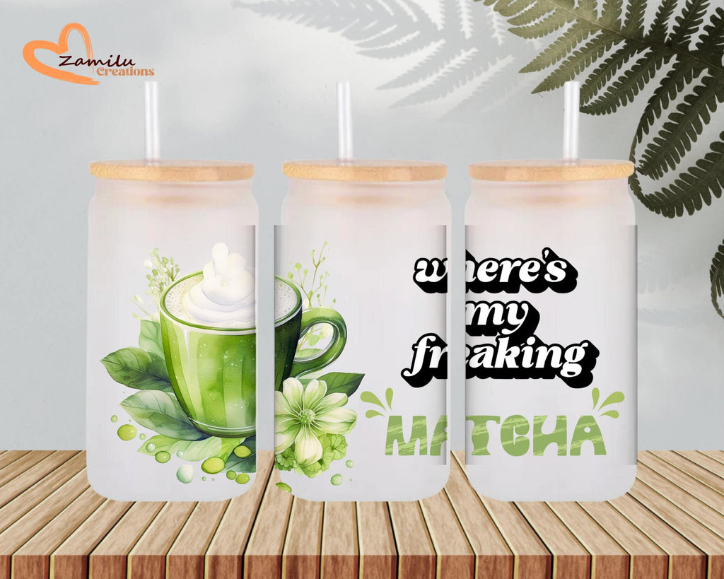 matcha lovers, Personalized 16 oz Frosted Glass Tumbler with Lid & Straw