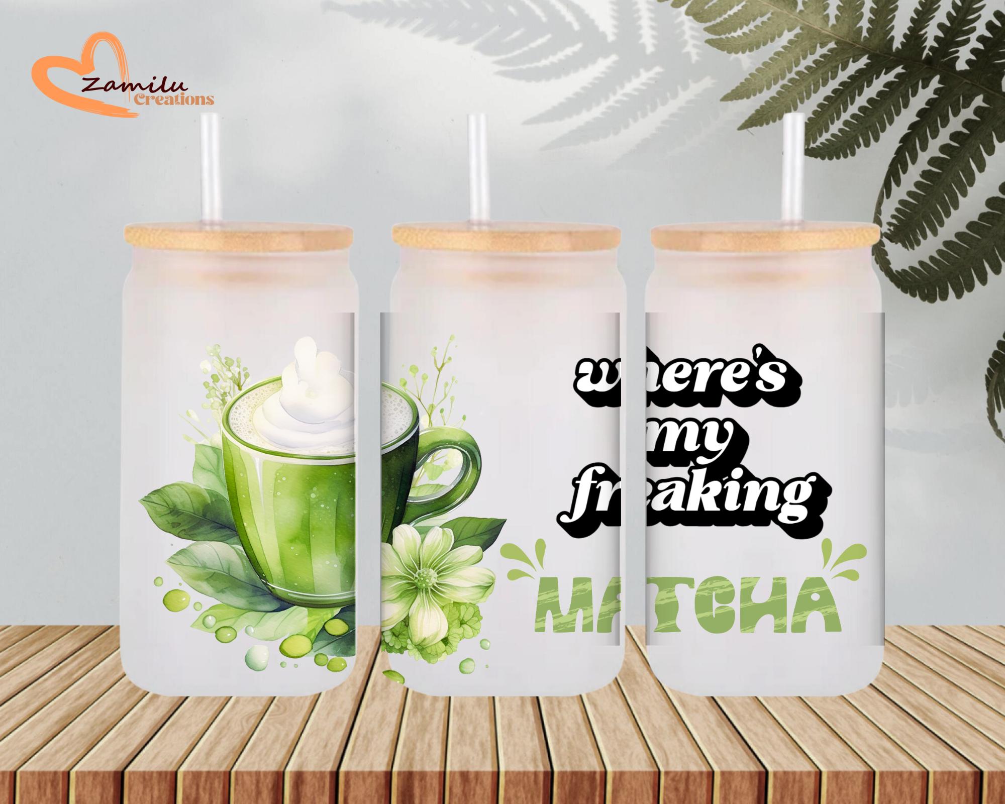 matcha lovers, Personalized 16 oz Frosted Glass Tumbler with Lid & Straw