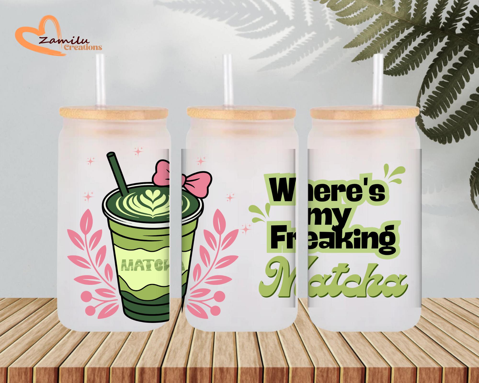 matcha lovers, Personalized 16 oz Frosted Glass Tumbler with Lid & Straw