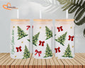 Personalized Christmas Tree Bow Glass Can, Custom Name Iced Coffee Cup with Bamboo Lid and Straw, Coquette Holiday Gift for Her or Mom