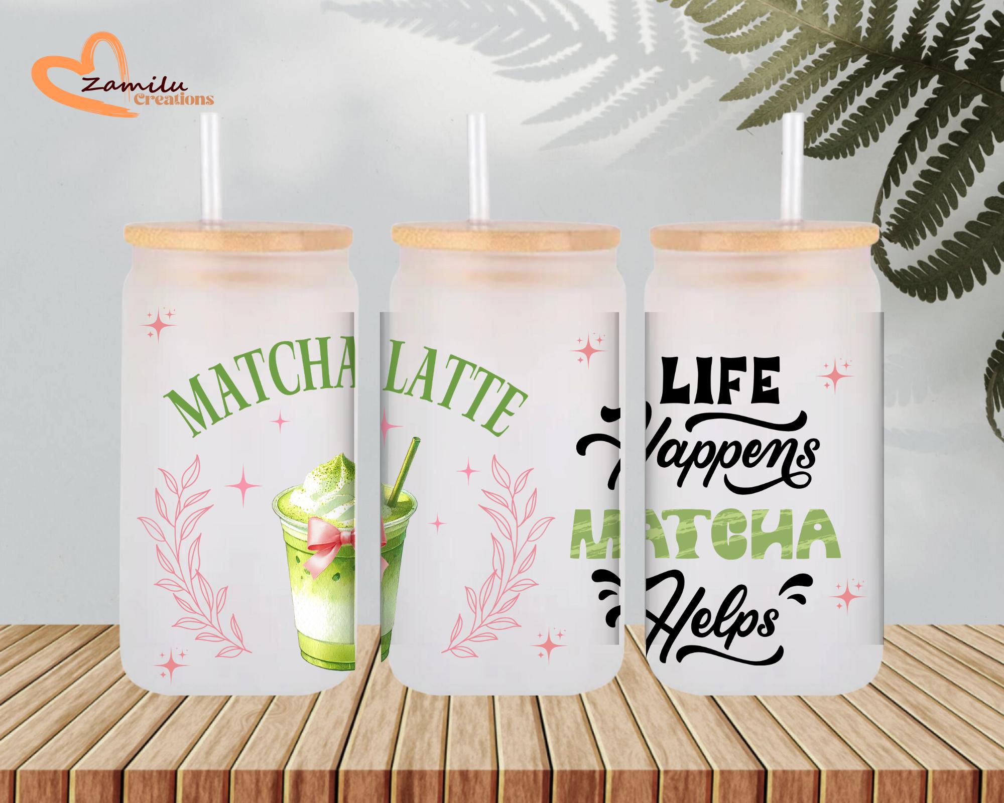 matcha lovers, Personalized 16 oz Frosted Glass Tumbler with Lid & Straw