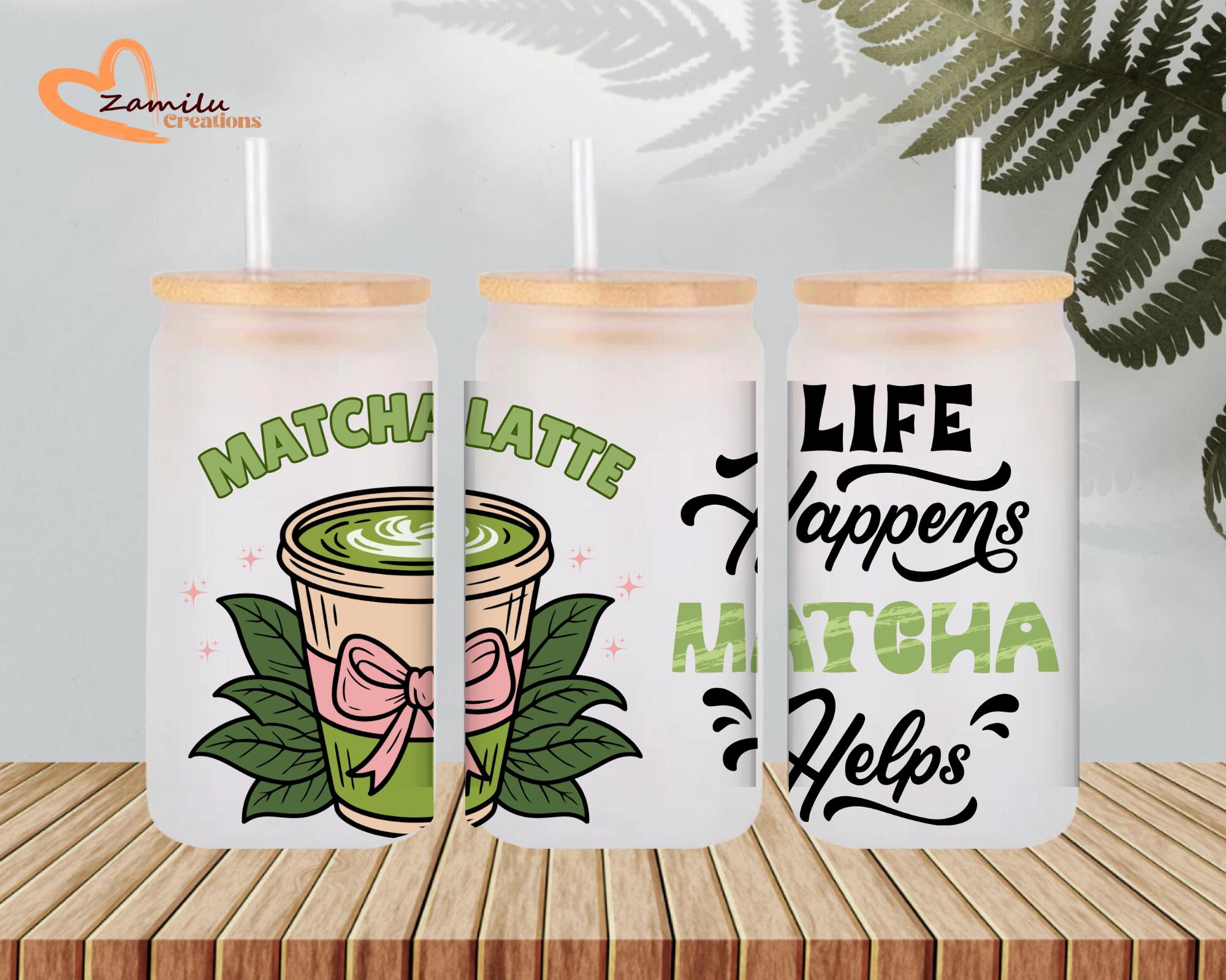 matcha lovers, Personalized 16 oz Frosted Glass Tumbler with Lid & Straw
