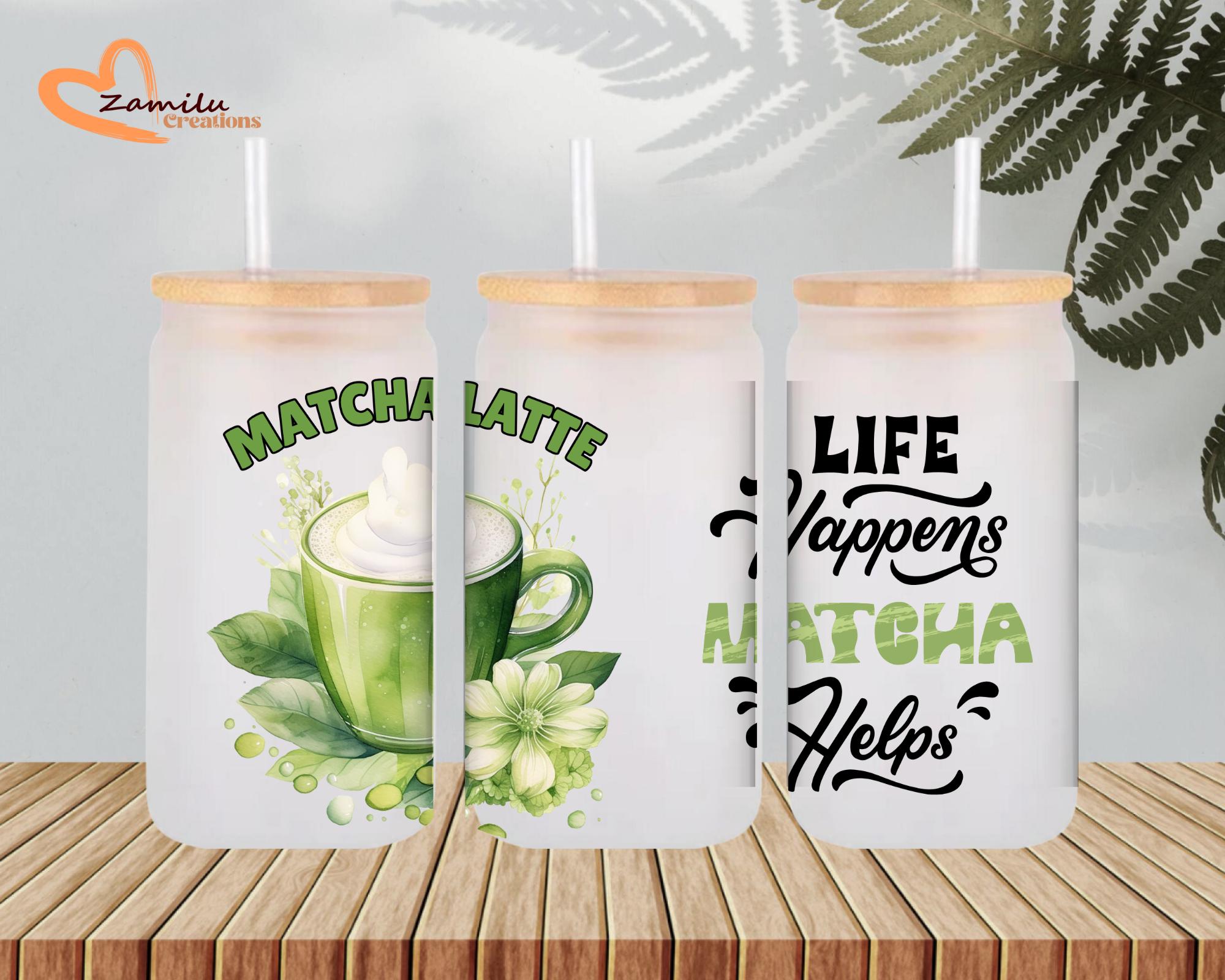 matcha lovers, Personalized 16 oz Frosted Glass Tumbler with Lid & Straw