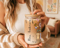 Personalized Floral Teacher Glass Can Cup, Botanical Name Iced Coffee Glass Tumbler, Custom Educator Appreciation Gift, School Staff Mug