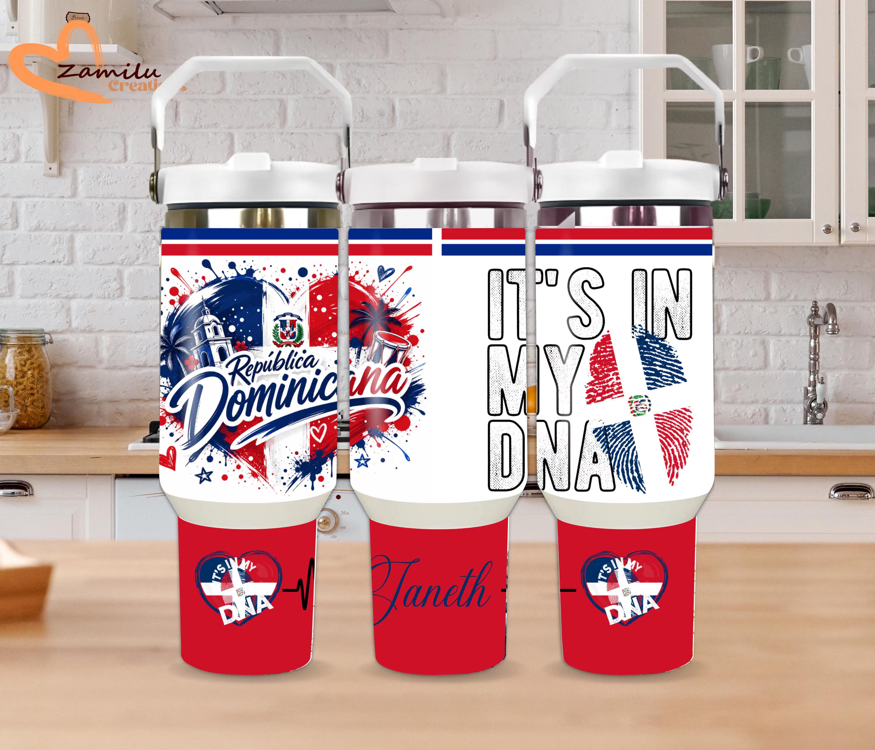 Personalized Dominican Republic Flag Tumbler with Handle: 30oz/40oz Travel Cup, Dominican Pride Gift, Republica Dominicana Mug, Custom Name