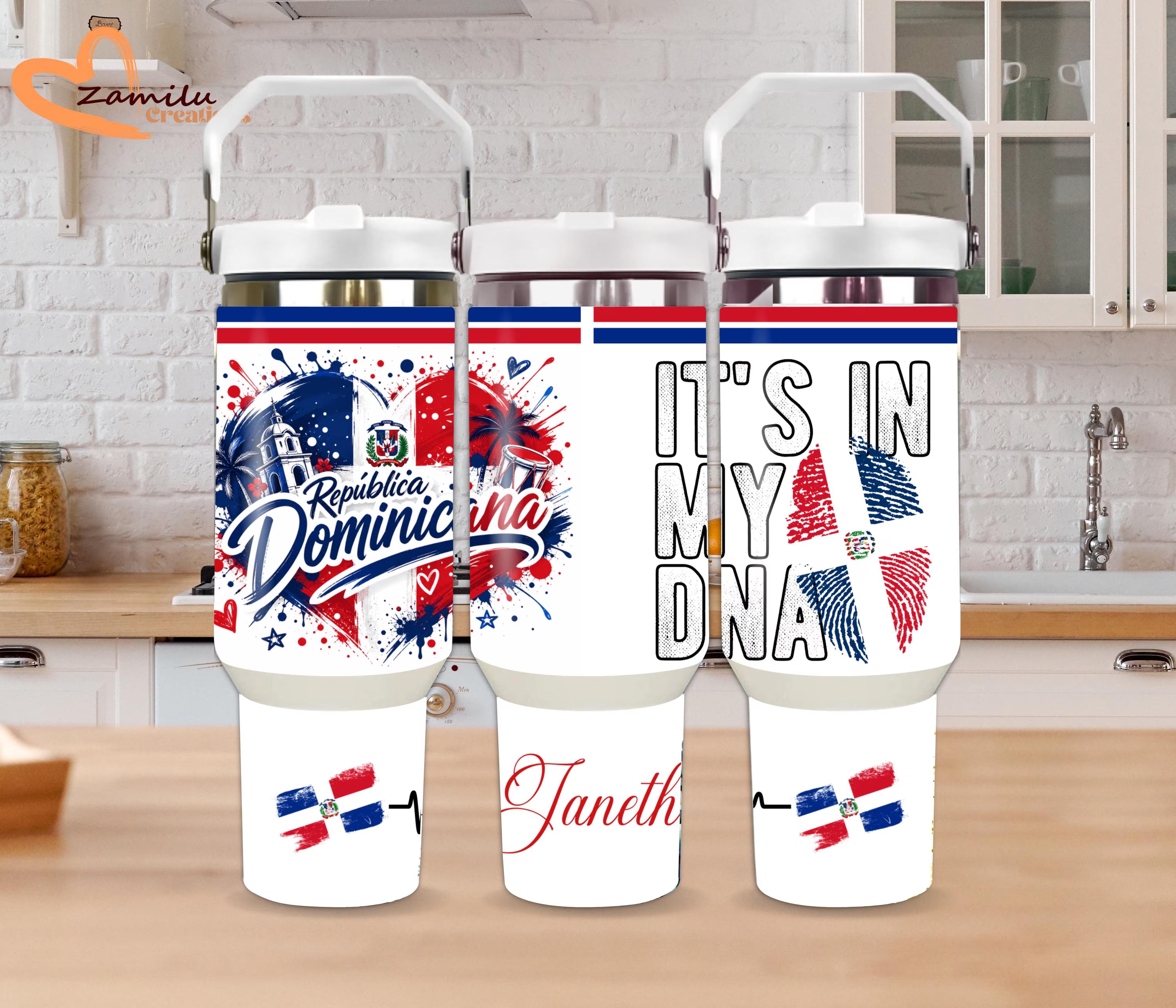 Personalized Dominican Republic Flag Tumbler with Handle: 30oz/40oz Travel Cup, Dominican Pride Gift, Republica Dominicana Mug, Custom Name
