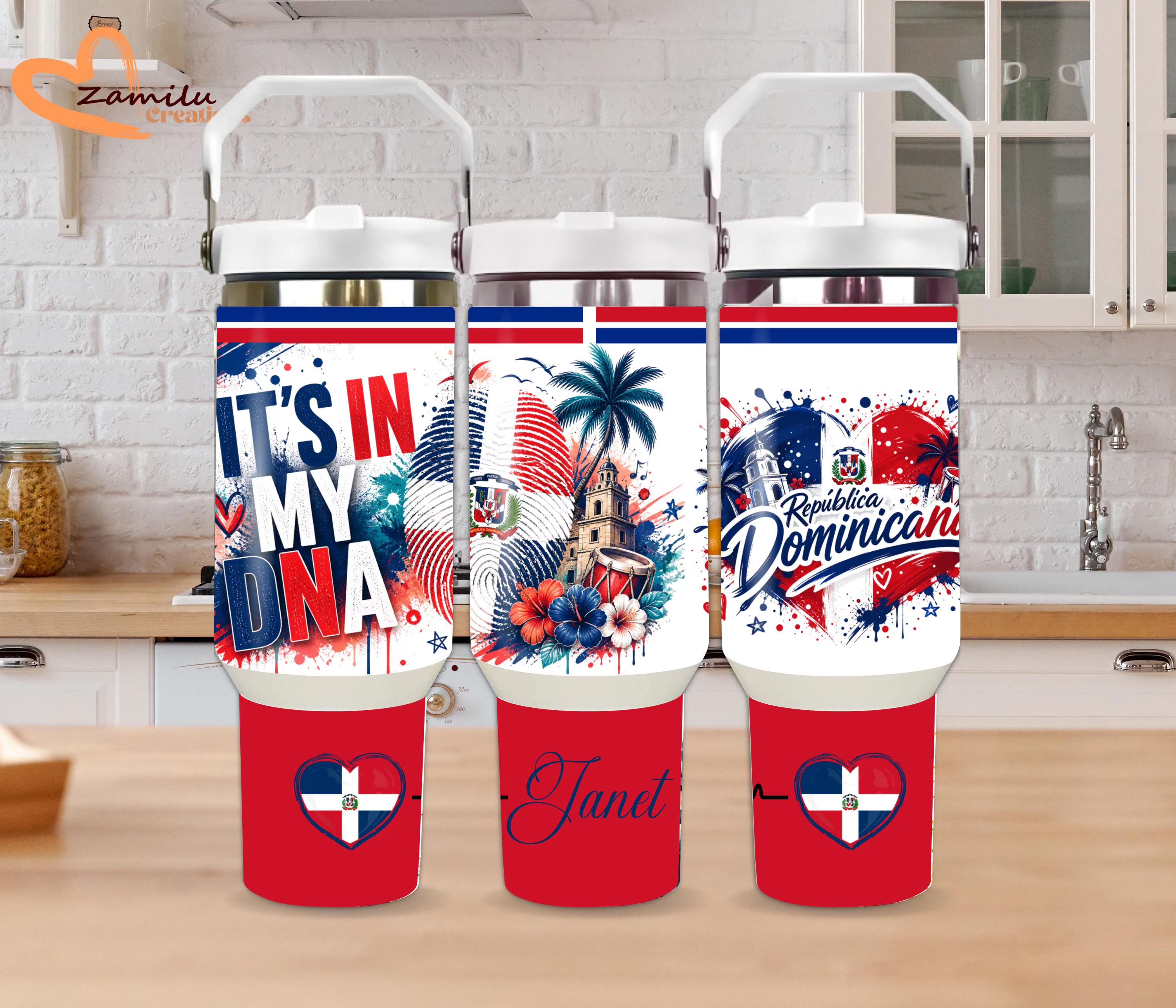 Personalized Dominican Republic Flag Tumbler with Handle: 30oz/40oz Travel Cup, Dominican Pride Gift, Republica Dominicana Mug, Custom Name