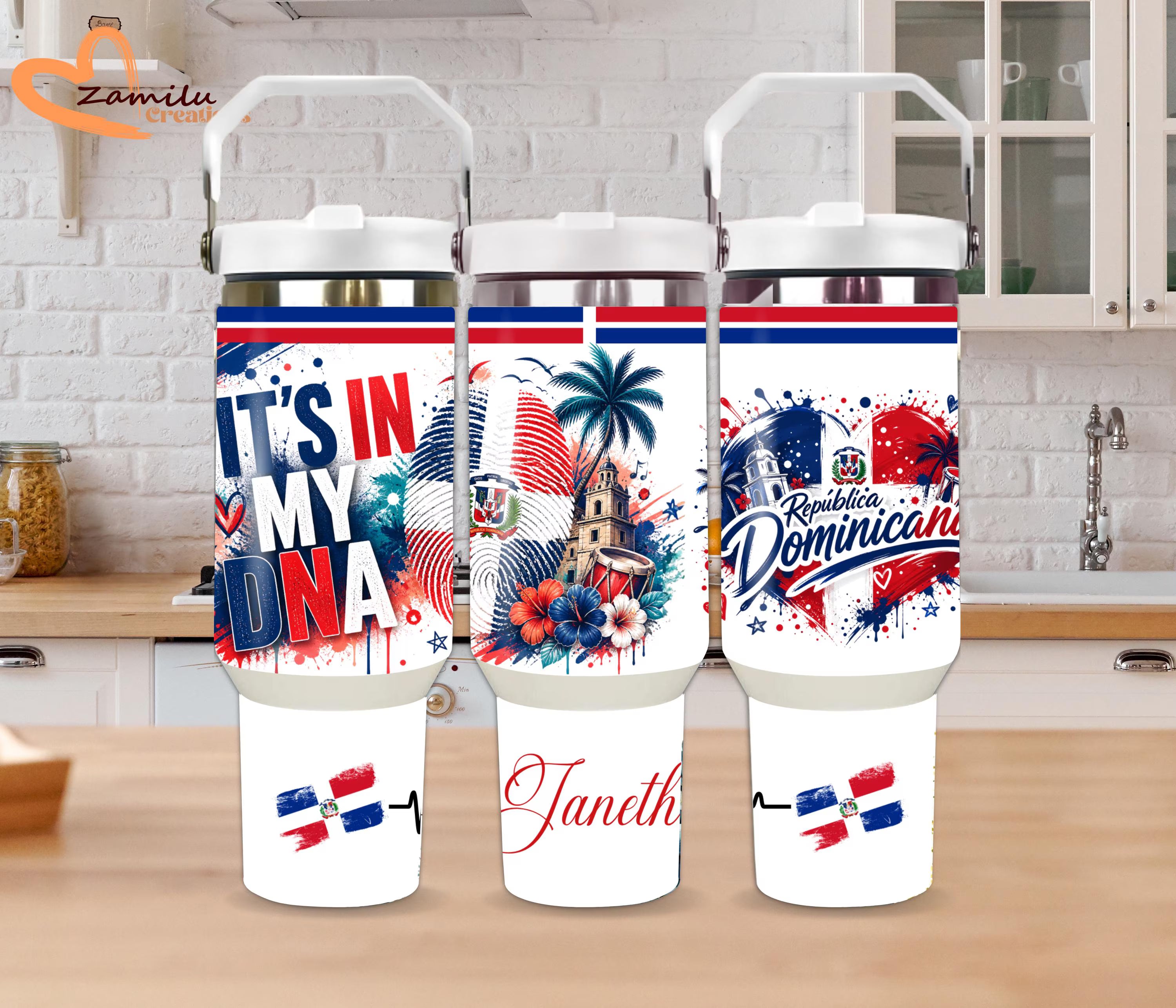 Personalized Dominican Republic Flag Tumbler with Handle: 30oz/40oz Travel Cup, Dominican Pride Gift, Republica Dominicana Mug, Custom Name