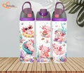 Axolotl Water Bottle 24oz, Personalized Kawaii Axolotl Water Bottle 24oz, Custom Name Kids Stainless Steel Tumbler