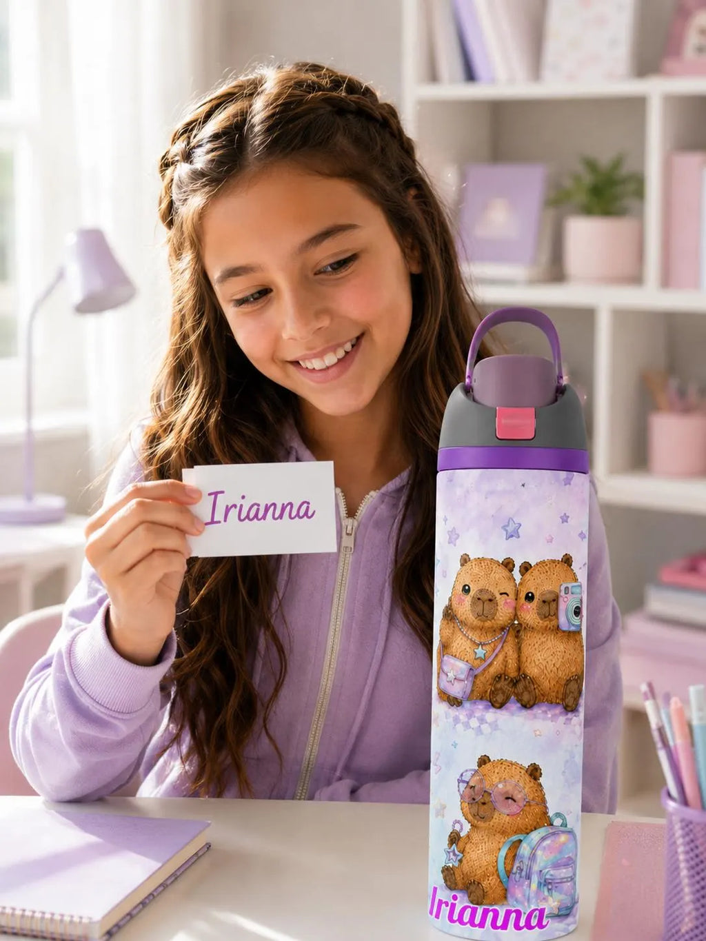 Capybara Personalized 24 Oz Water Bottle, Kawaii Capybara Stainless Steel Tumbler