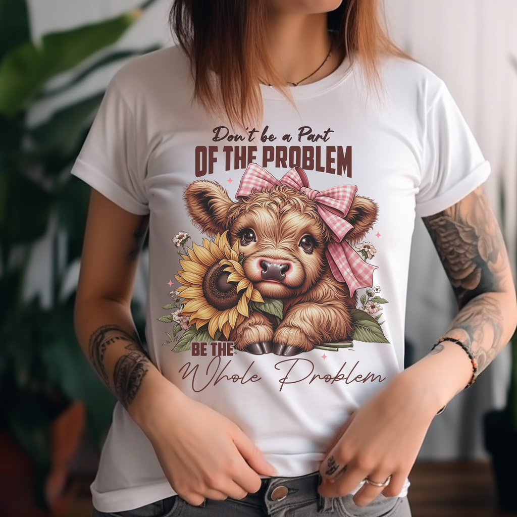 Vintage Cow T-Shirt – “Be the Whole Problem” Sunflower Graphic Tee