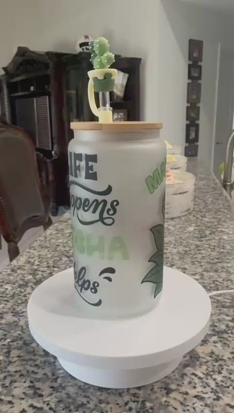 matcha lovers, Personalized 16 oz Frosted Glass Tumbler with Lid & Straw